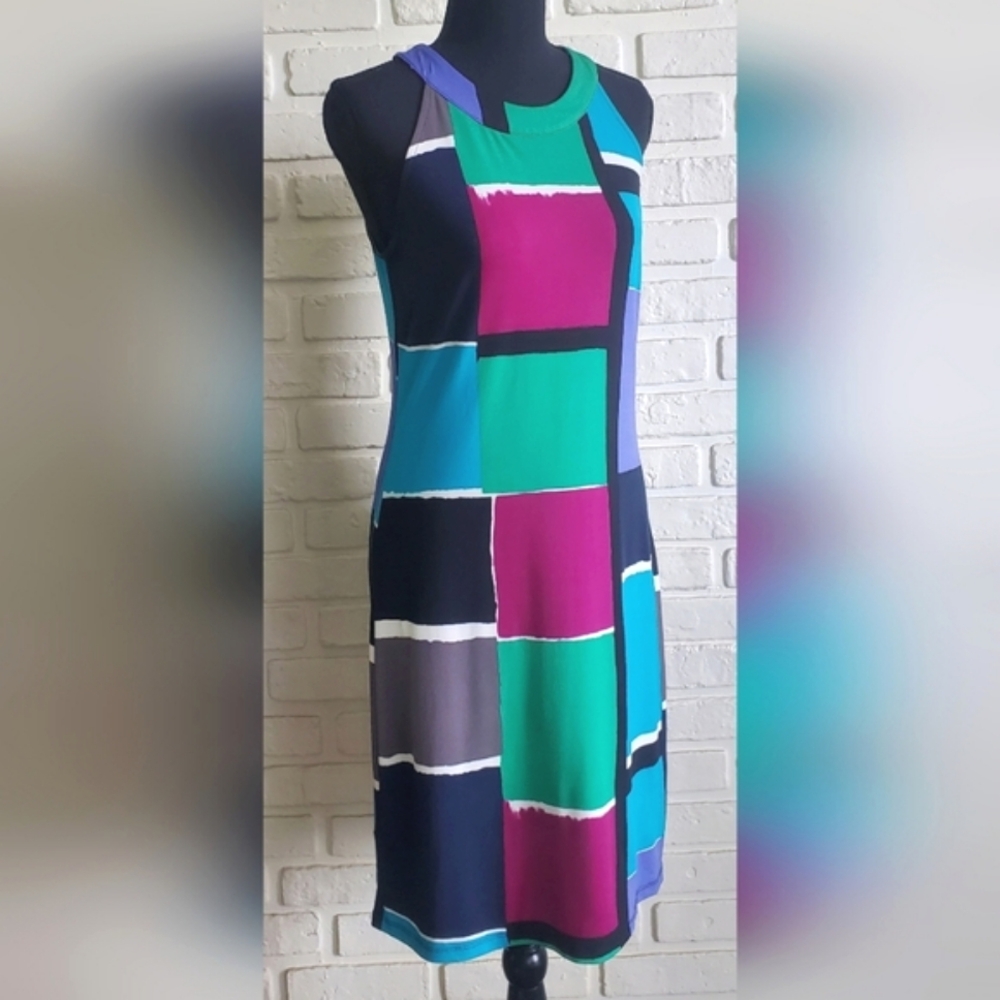Ann Taylor Loft Dress Mod Colourblock Sleeveless Halter Retro Pop Art Small - Picture 11 of 11